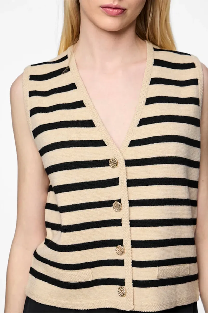 Striped Button Front Knit Vests