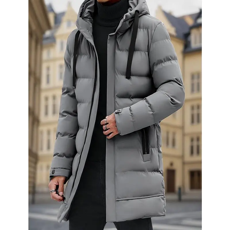 Men's Heavy-Duty Windproof Winter Coat - Thickened Full-Zip Hooded Jacket with Padded, Full-Zip Closure & Two Pockets, Machine Washable Cold-Resistant Outerwear for Skiing, Commuting, and Daily Use (Casual Fit) Menswear Zipper Outdoor Stylish