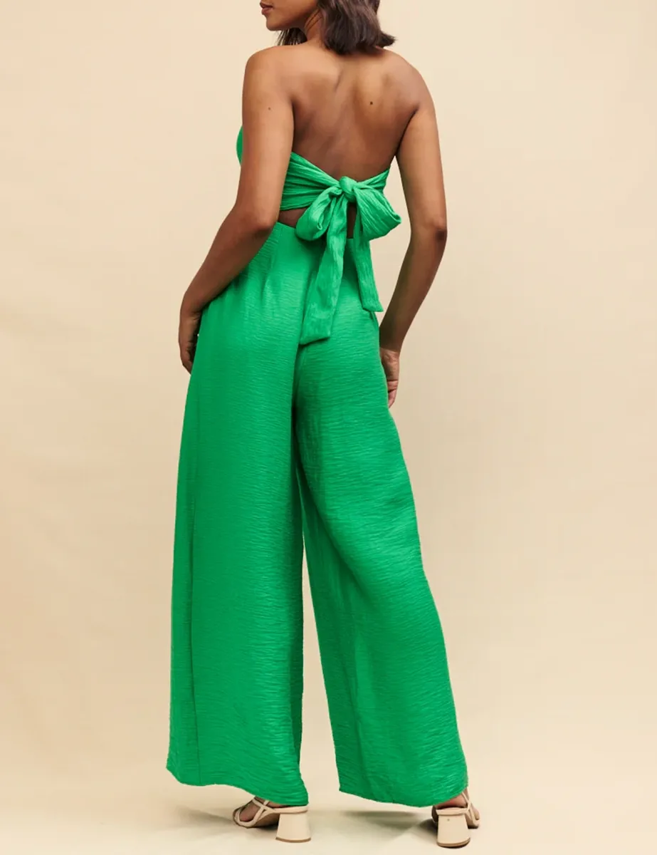 Green Linen-Blend Jumpsuit