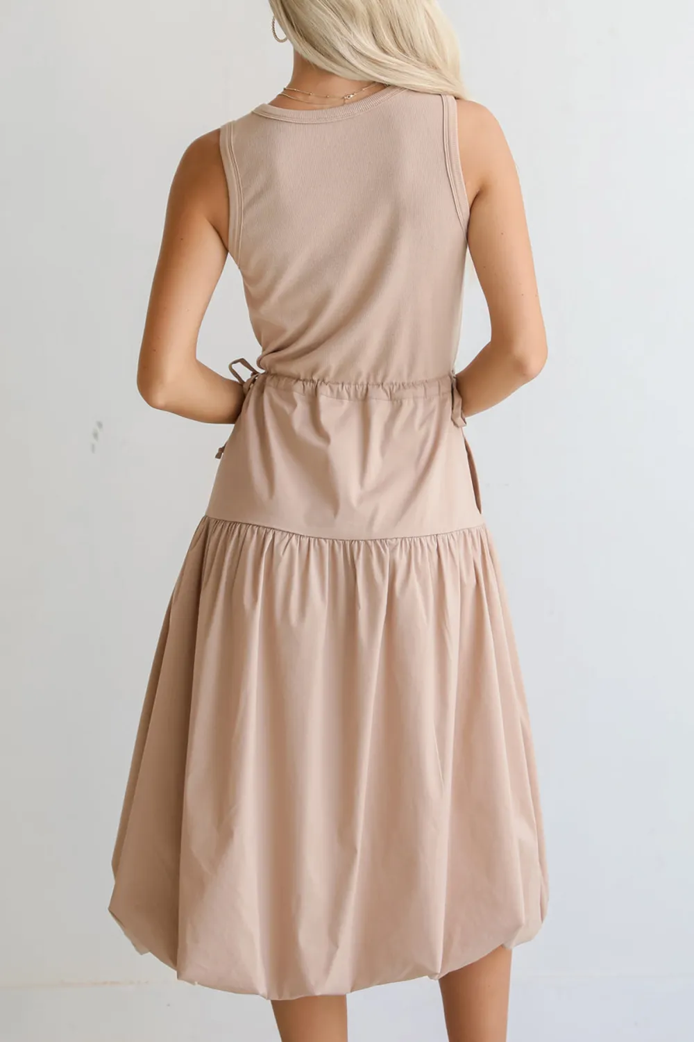 Darling Sophistication Taupe Contrast Midi Dress