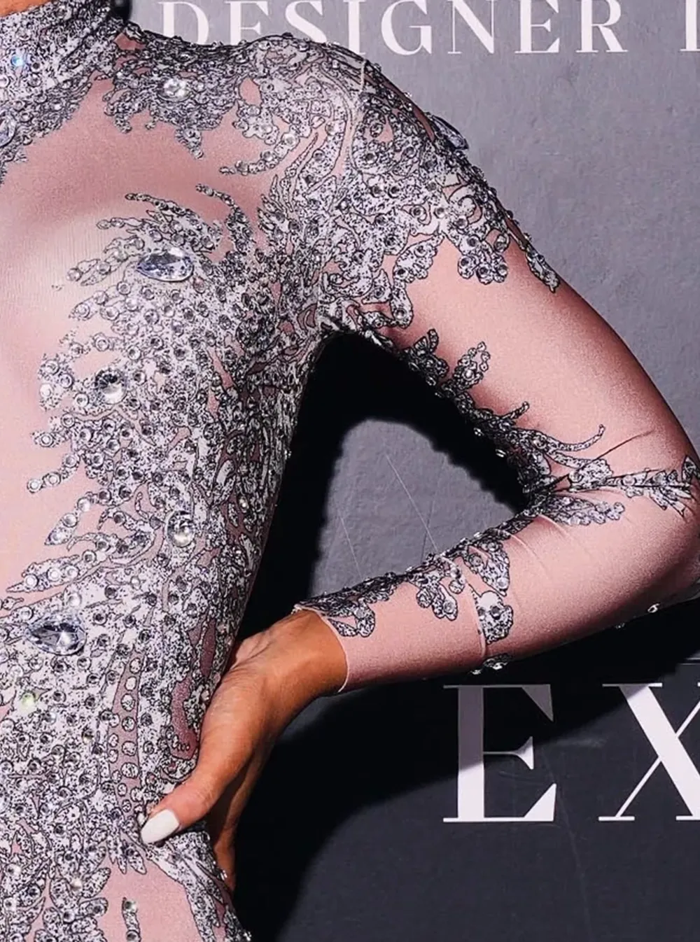 Rhinestone Print Backless Tight Jumpsuits