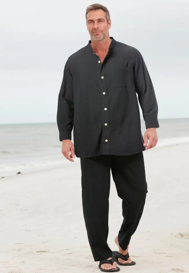 Gauze Mandarin Collar Shirt