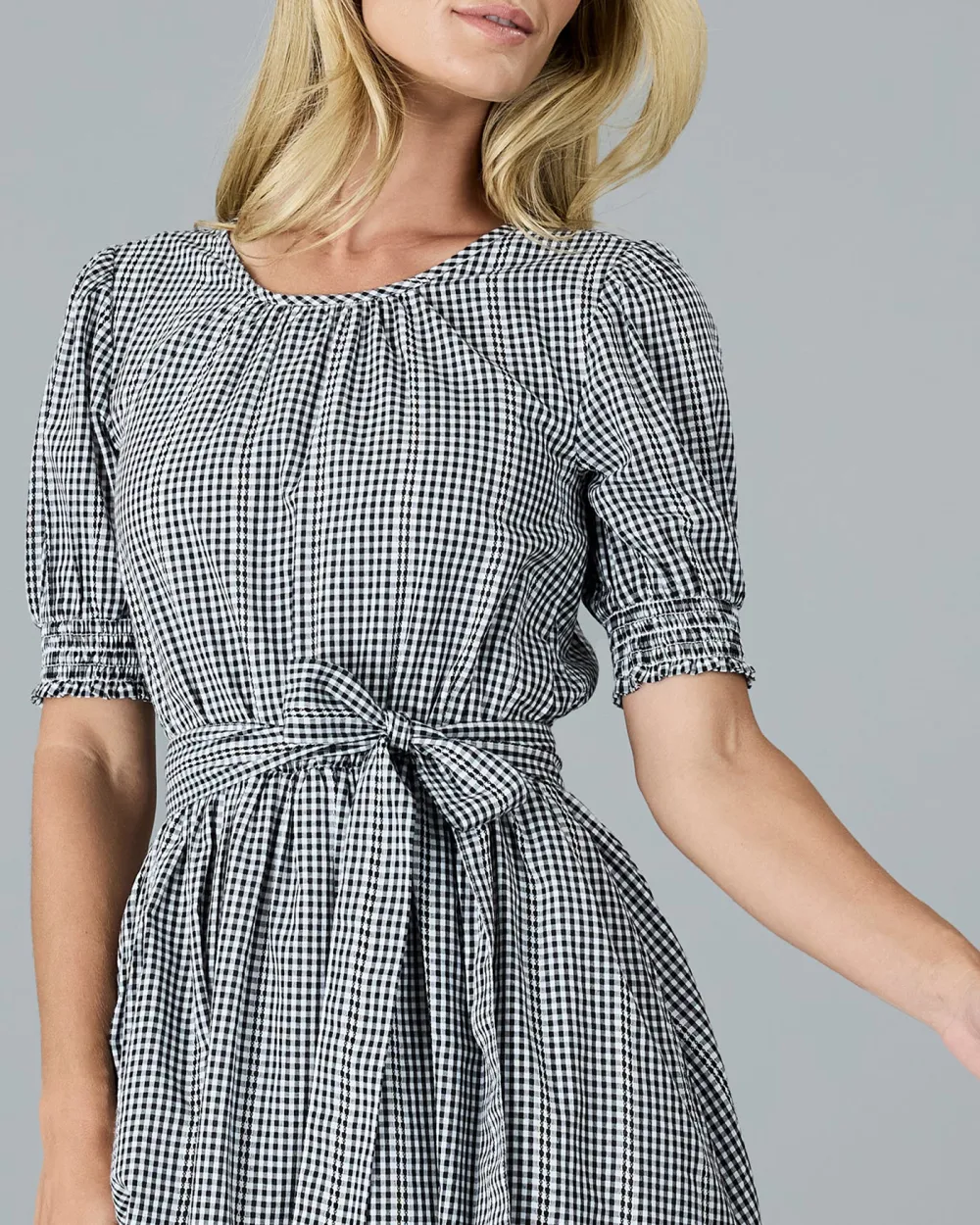 Black And White Gingham Midi Dress