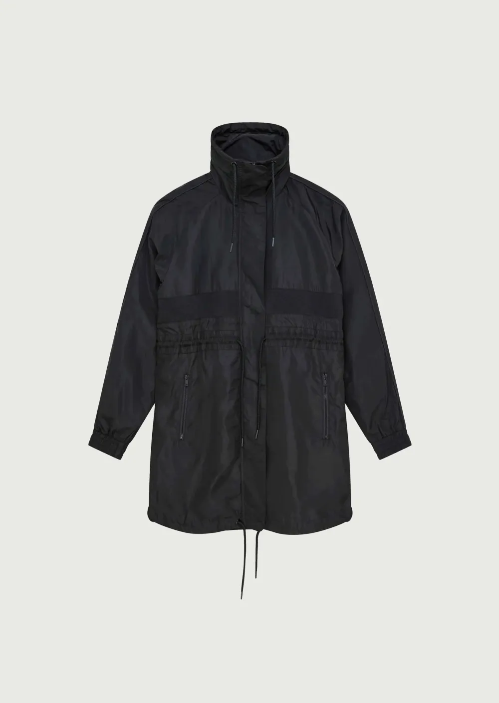 Black Drawstring Mid Length Jacket