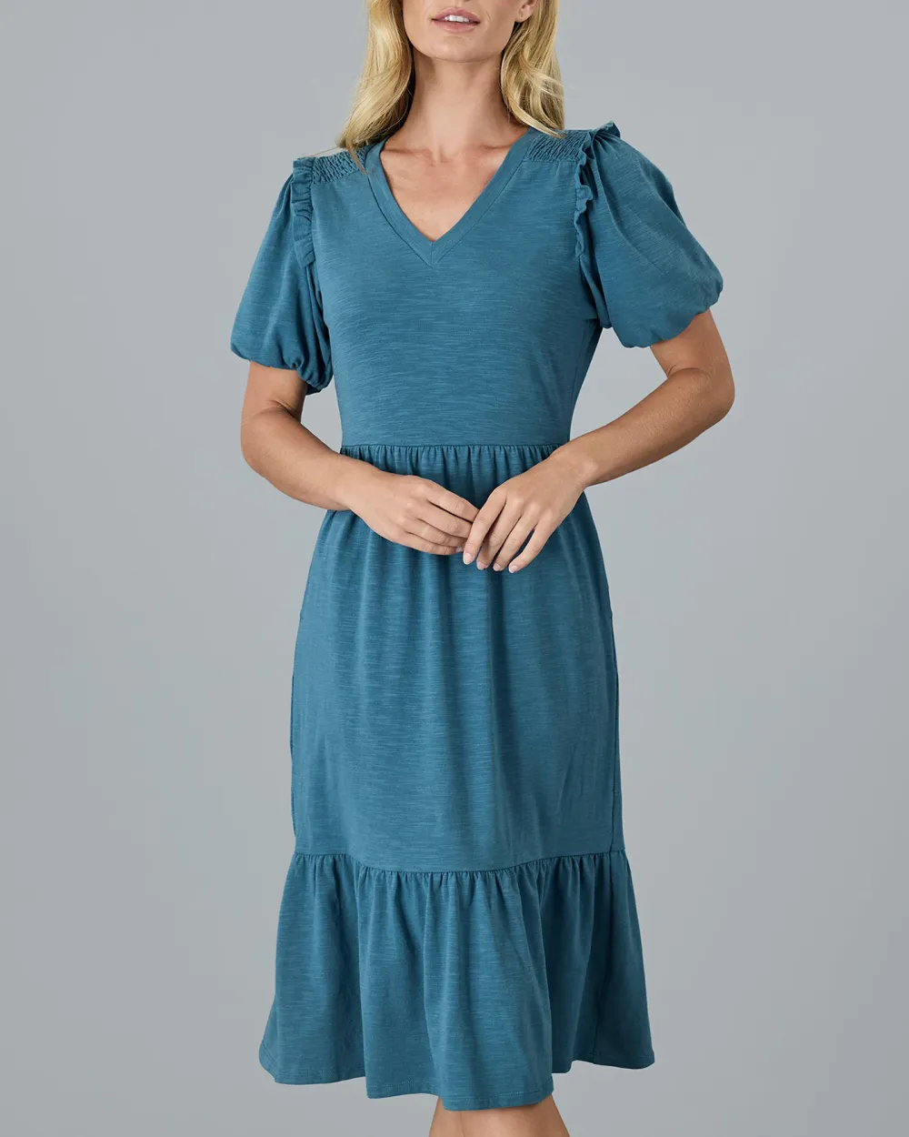 Blue Ruffled Hem Dress