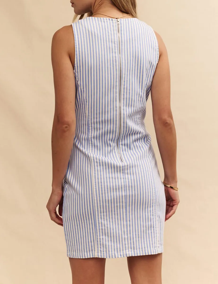 Blue White Striped Denim Shift Mini Dress