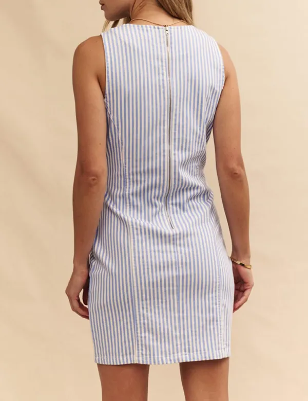 Blue White Striped Denim Shift Mini Dress