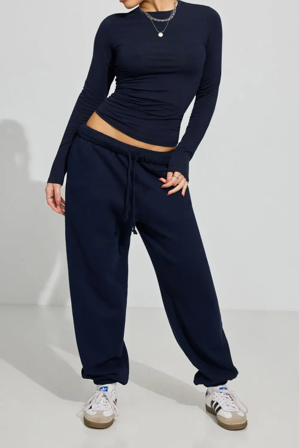 Navy Blue Long Sleeve Fitted Tee