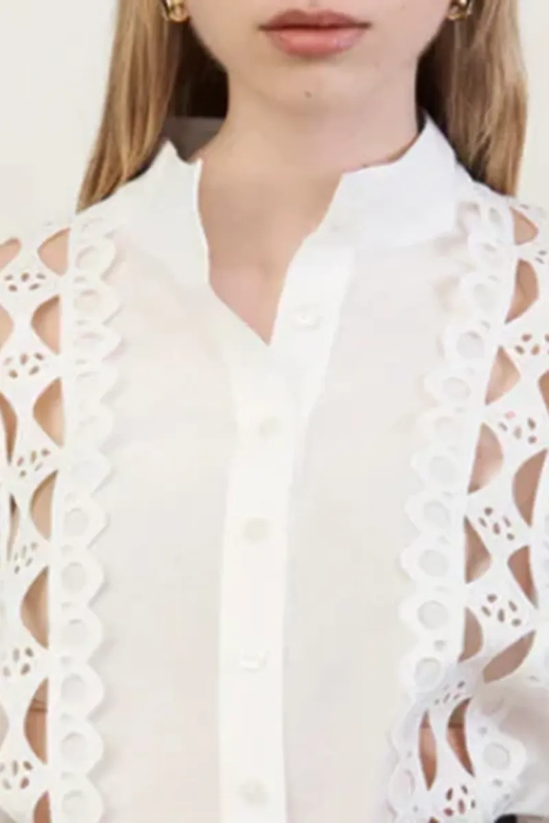 Cutout Detail Eyelet Embroidered Shirts