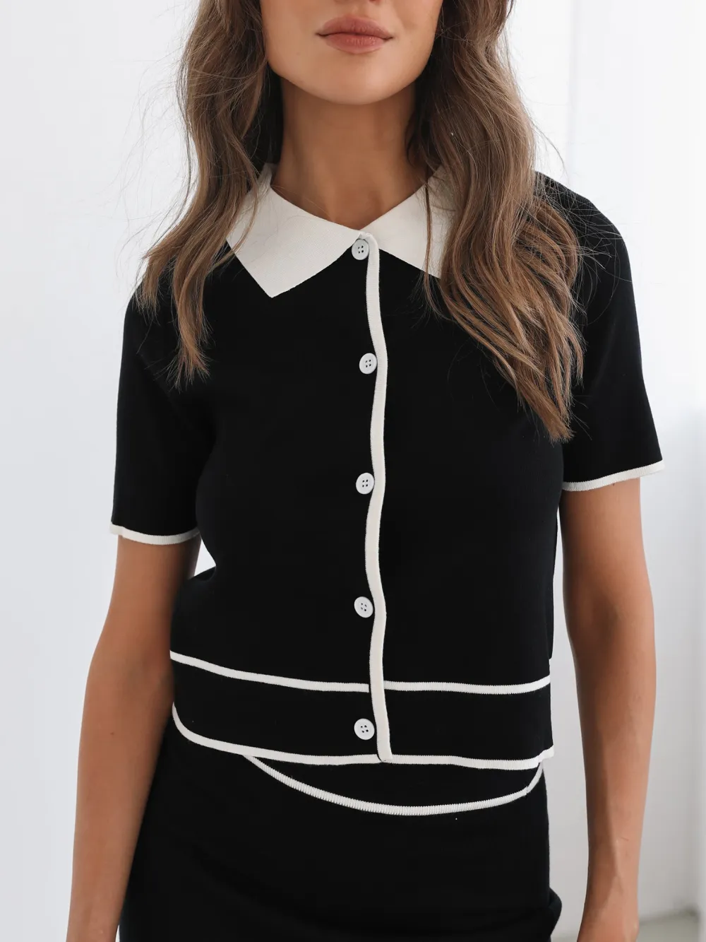 Black Multi Short Sleeve Knit Top