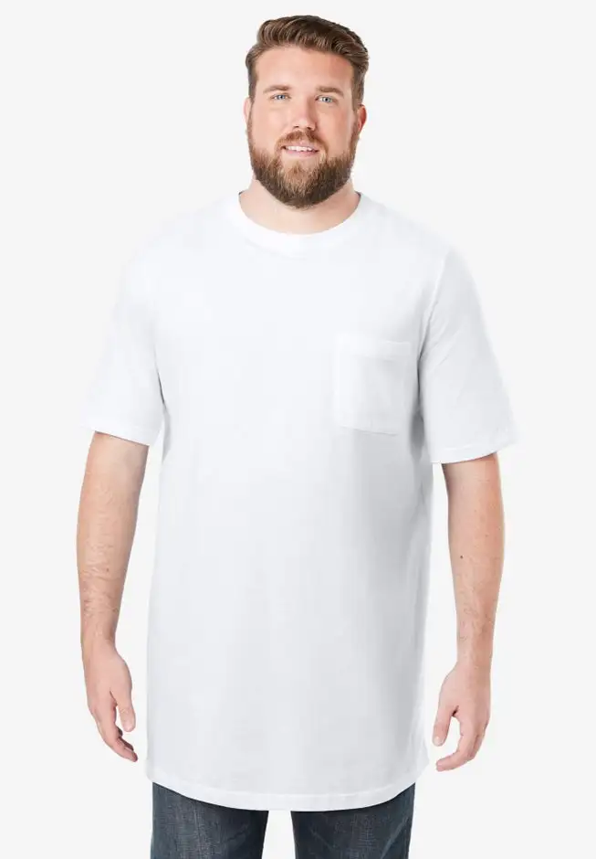 Shrink-Less Lightweight Longer-Length Crewneck Pocket T-Shirt