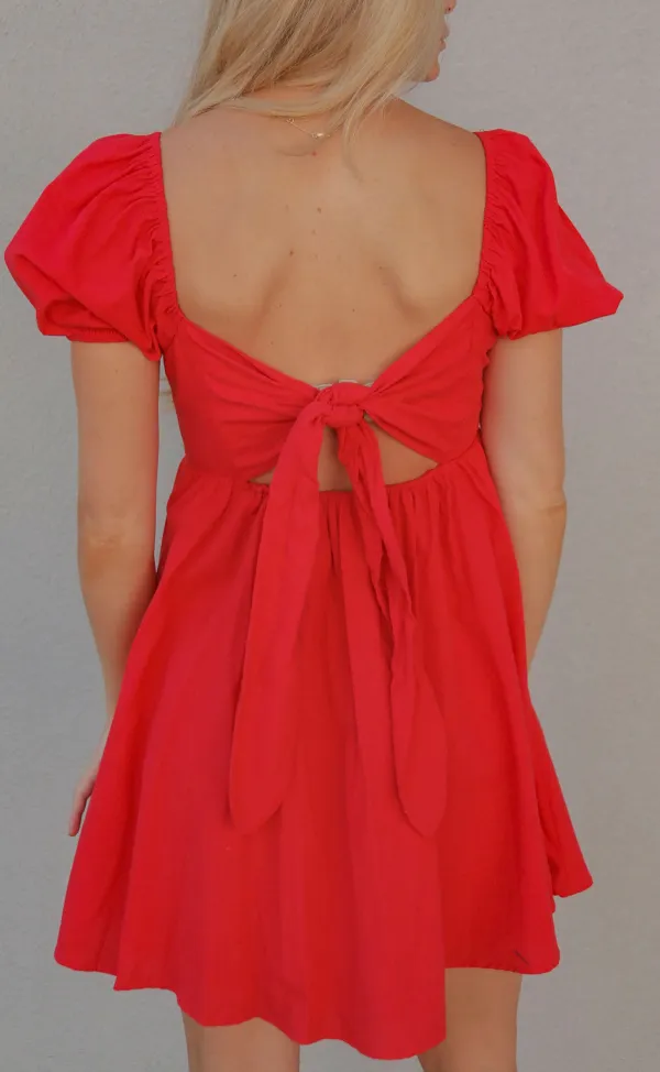 Red Puff Sleeve Babydoll Dress