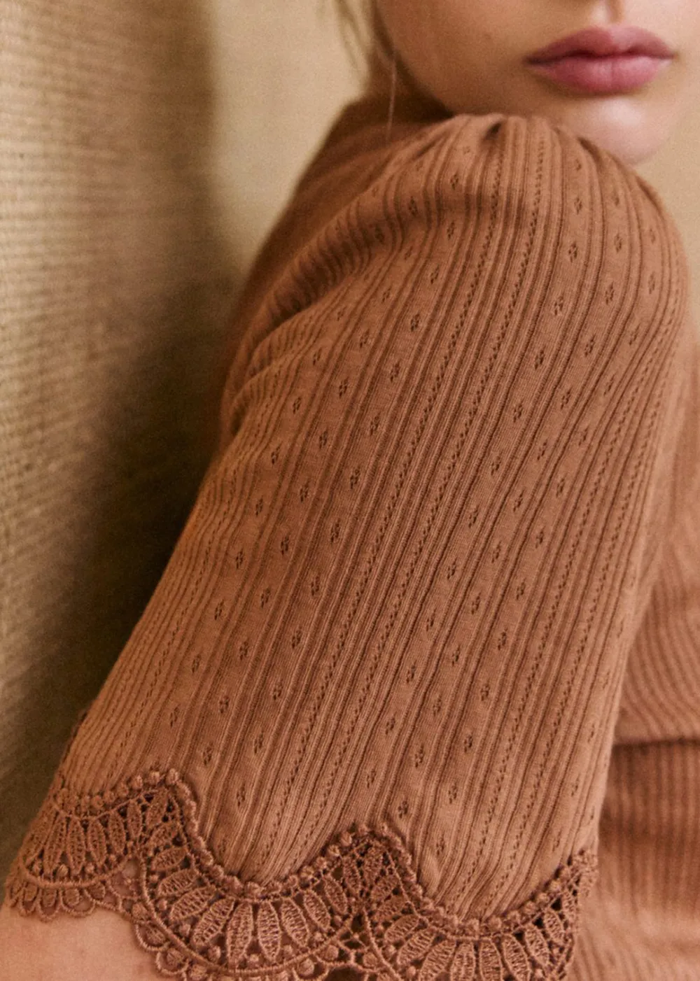 Organic Cotton Lace Trim Short Sleeve T-Shirt