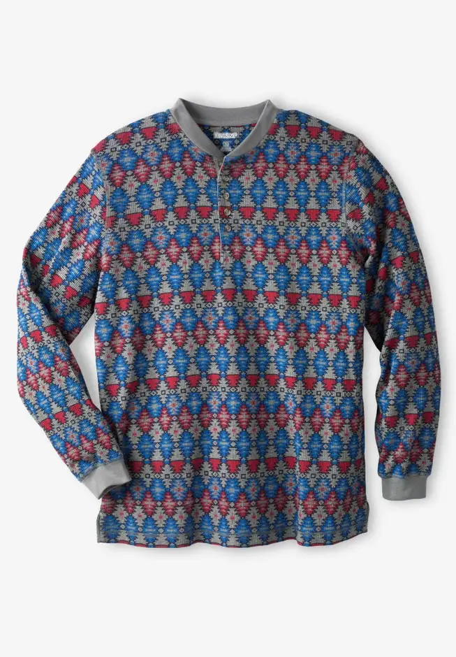 Waffle-Knit Thermal Henley Tee