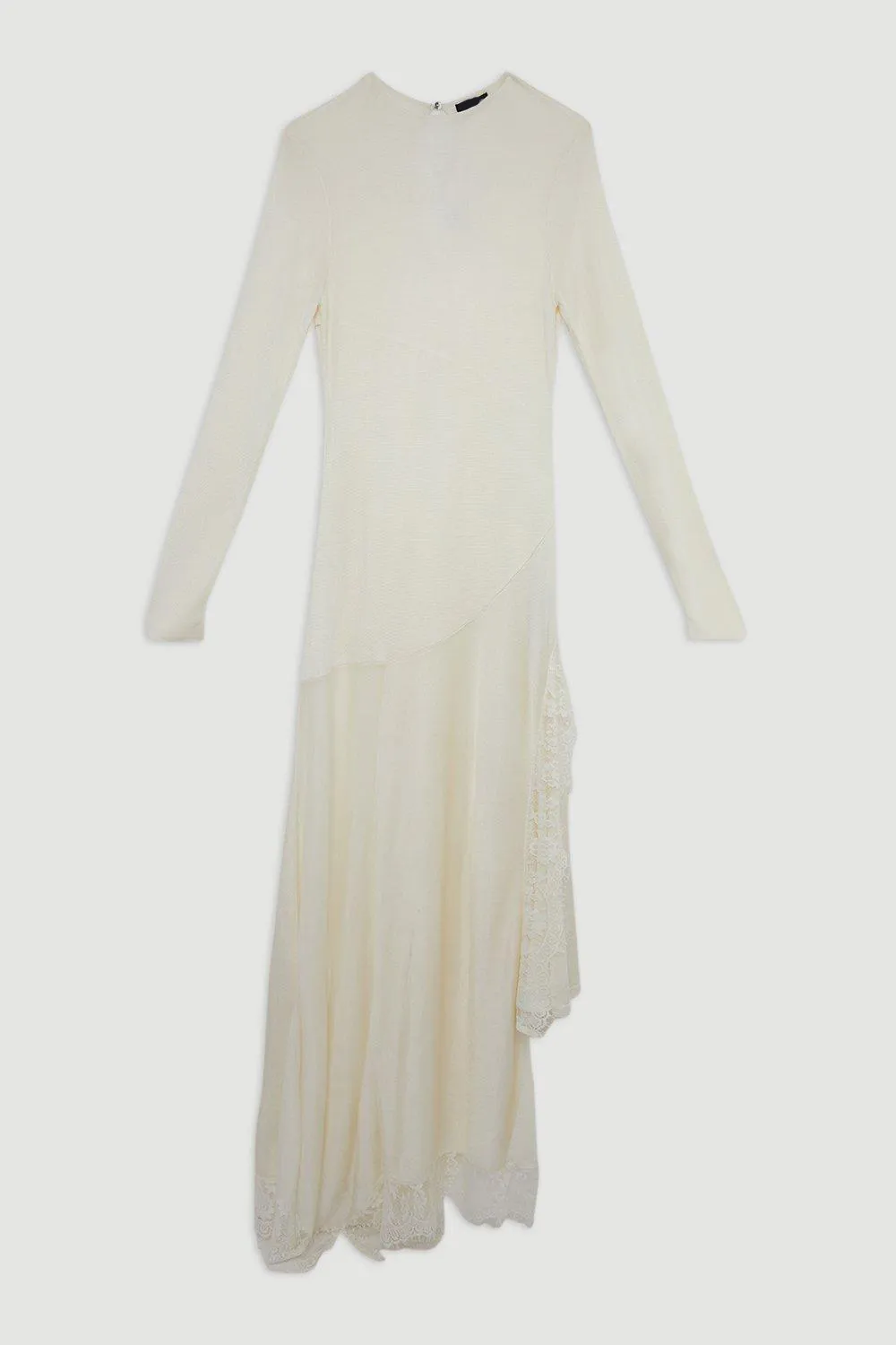 Viscose Blend Slinky Sheer Lace Detail Asymmetric Knit Midaxi Dress