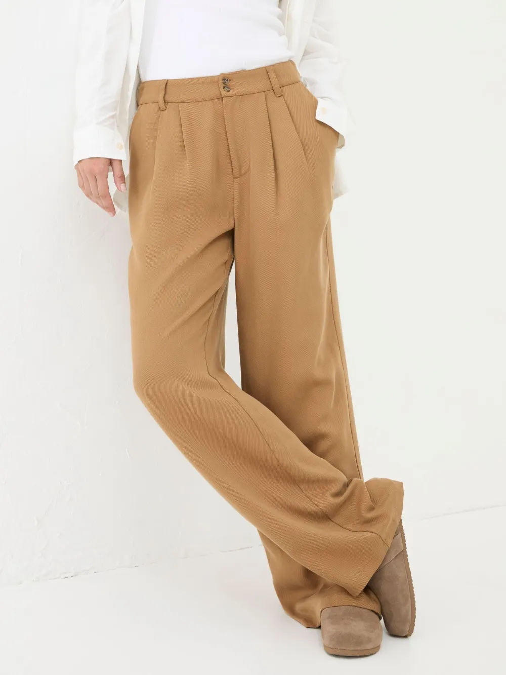 Dark Natural Wide Leg Drape Trousers