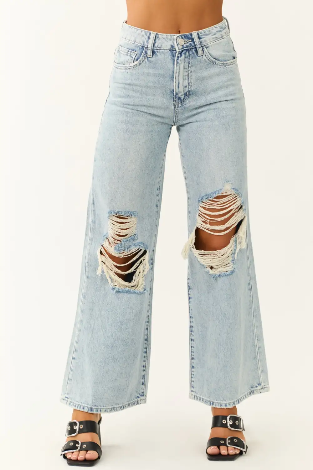 Light Blue Distressed Flared Jeans