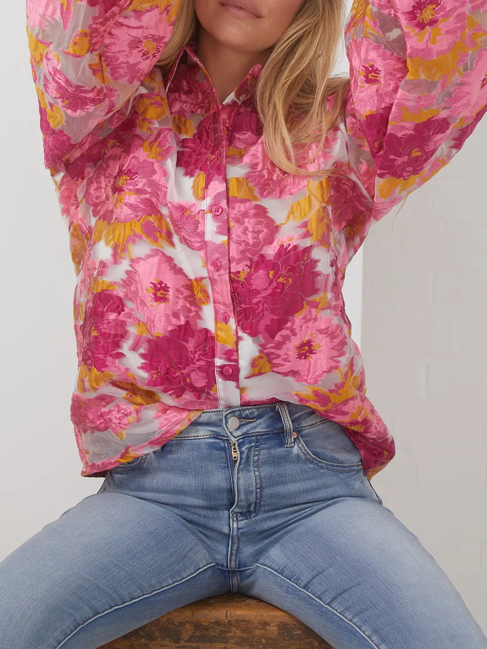 Pink and White Floral Shirt