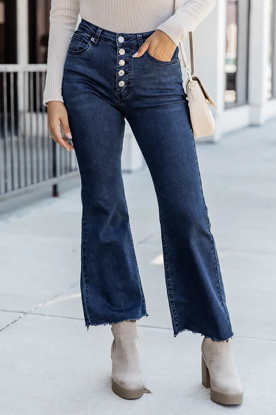 Dark Wash Button Fly Straight Leg Jeans