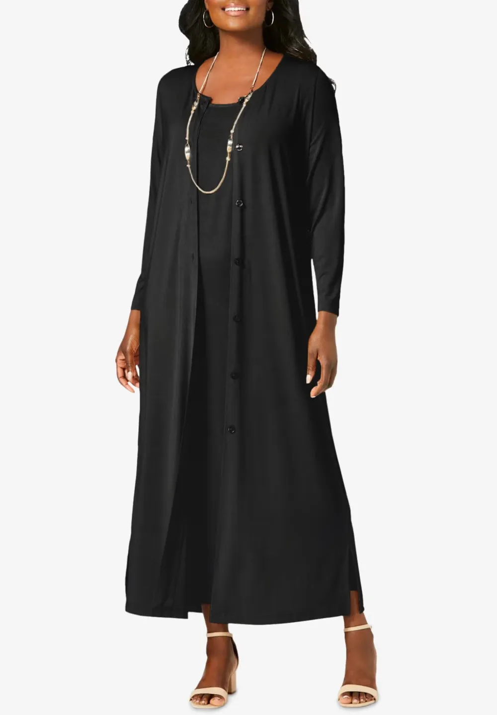 Crew Neck Stretch Knit Duster Set