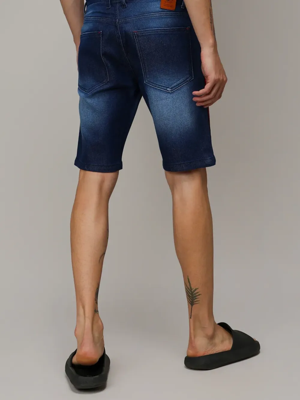 Casual Style Striped Denim Shorts