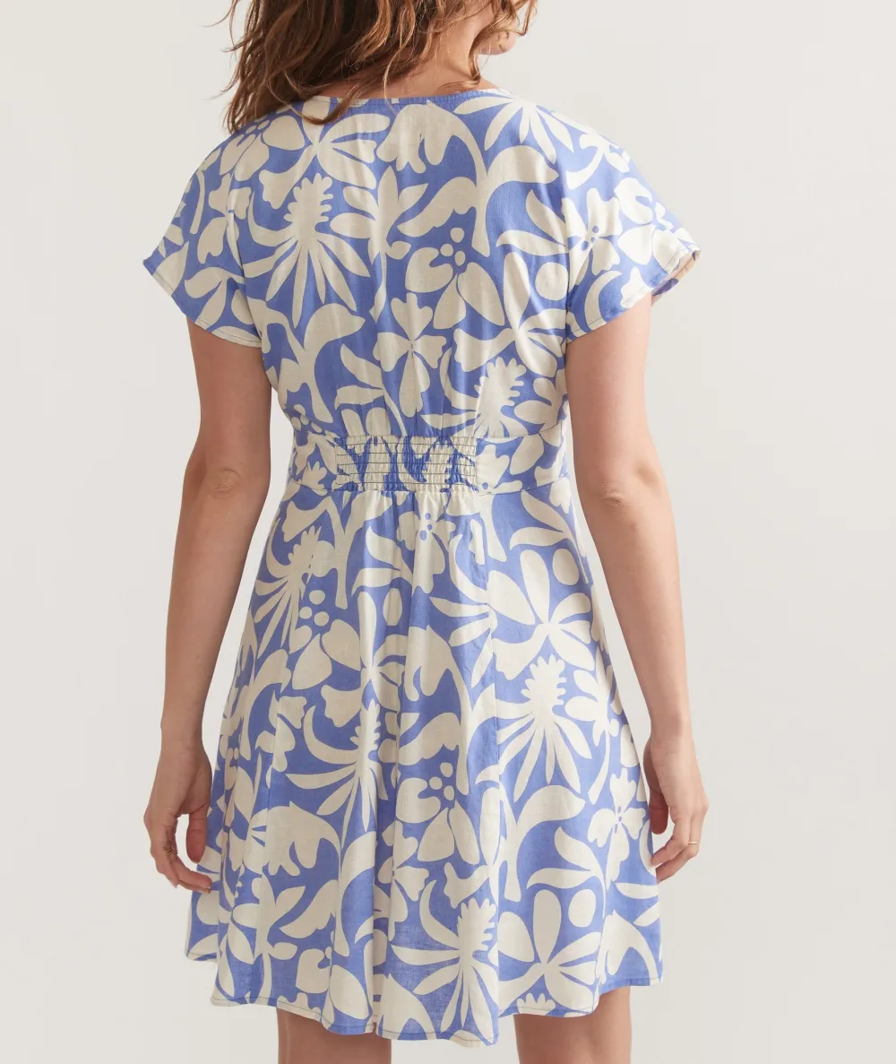 Blue Floral Print Short Dress