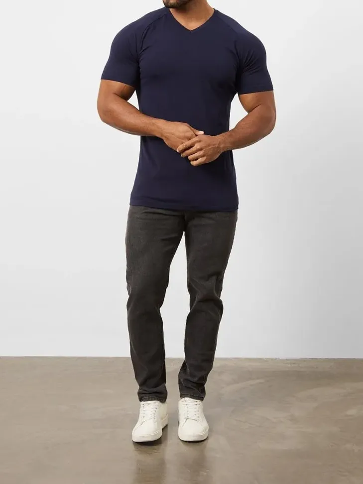Navy Soft  Athletic  V-Neck Tees