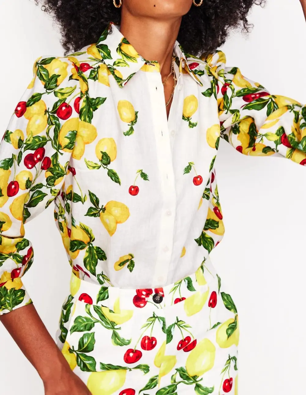 Lemon - Print White Cotton Shirt