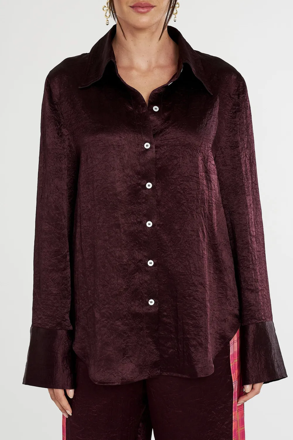Elegant And Versatile Deep Plum Long-Sleeved Shirt