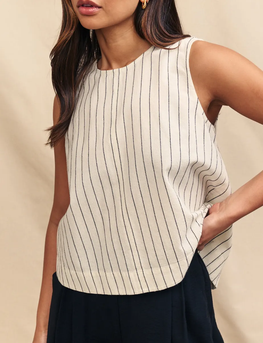 Cream Pinstripe Swing Top