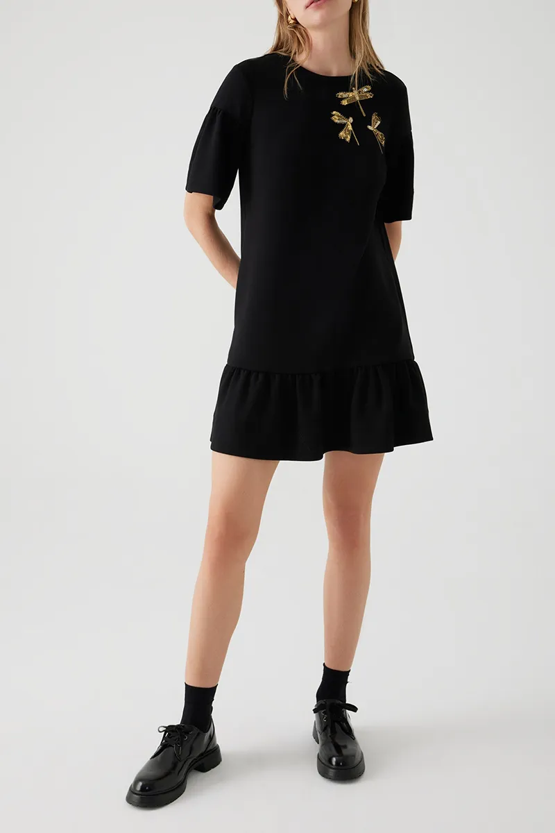 Dragonfly Embellished Ruffle Hem Dresses