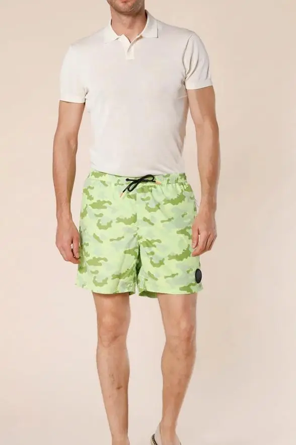 Men's Polyester Fluo Yellow Camouflage Regular Fit Swimsuit