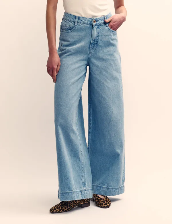 Mid Wash Blue Denim Super Wide Leg Jeans