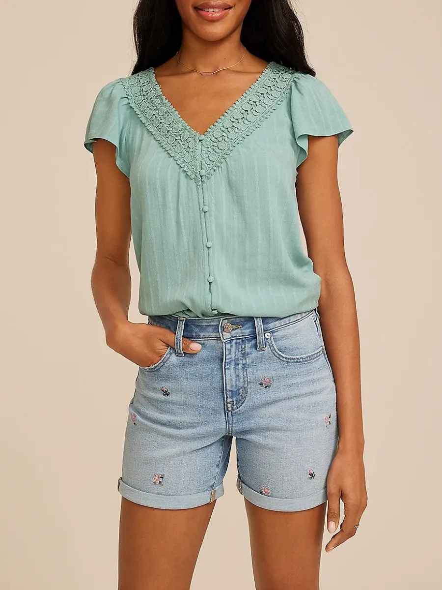 Lace Detail V-Neck Blouse