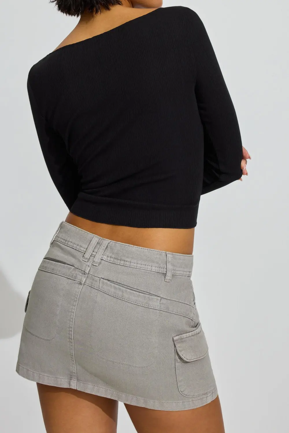 Cargo Denim Low Waist Skirt Grey