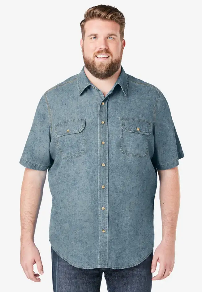 Short Sleeve Denim and Twill Shirt