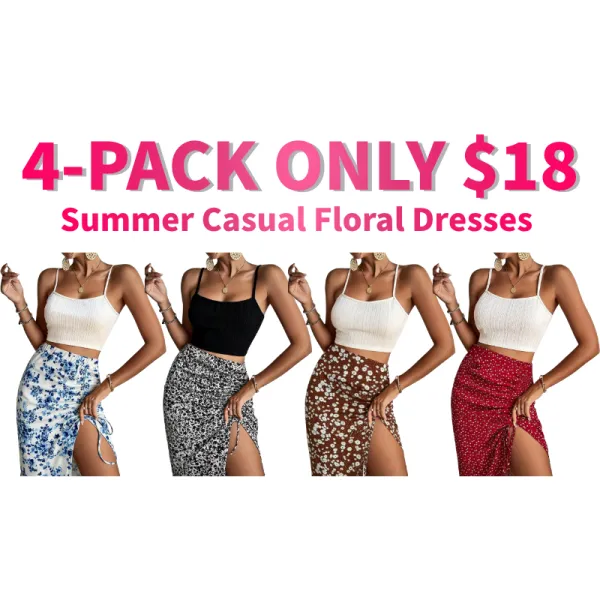 Women's Plain Cami Top & Ditsy Floral Print Ruched Drawstring Skirt Set