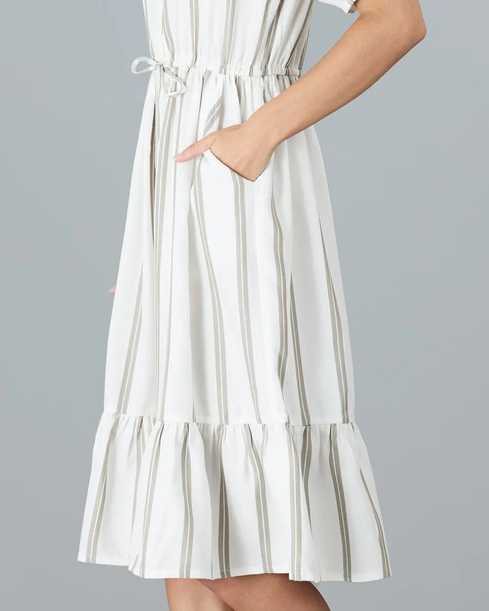 White Striped Midi Dress