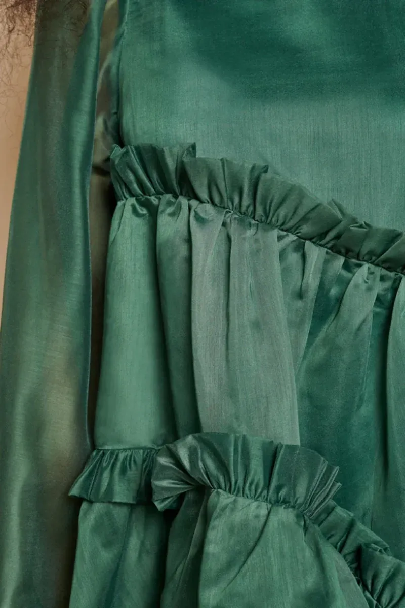 Green Ruffled Organza Mini Dresses