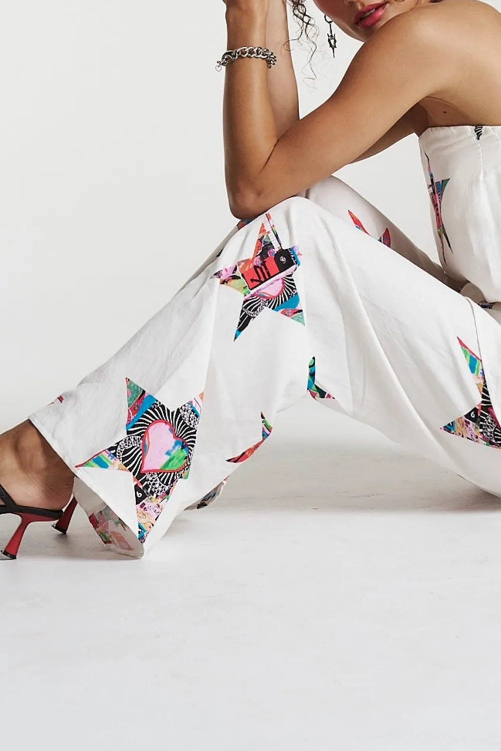 White Soft Minimalist Personality Star Straight  Pants