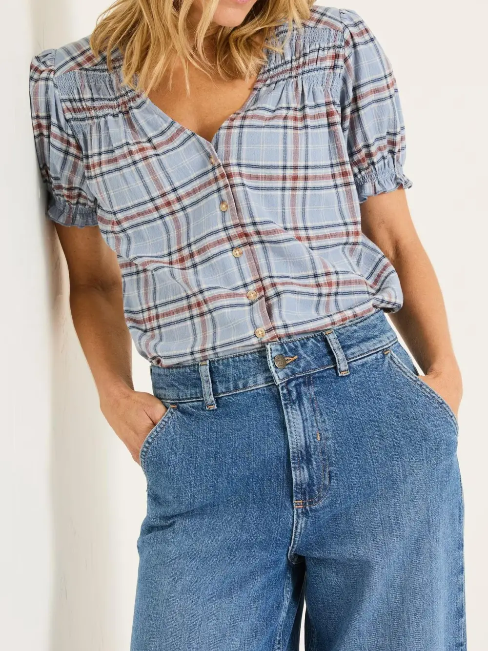 Plaid Cotton Blend Blouse