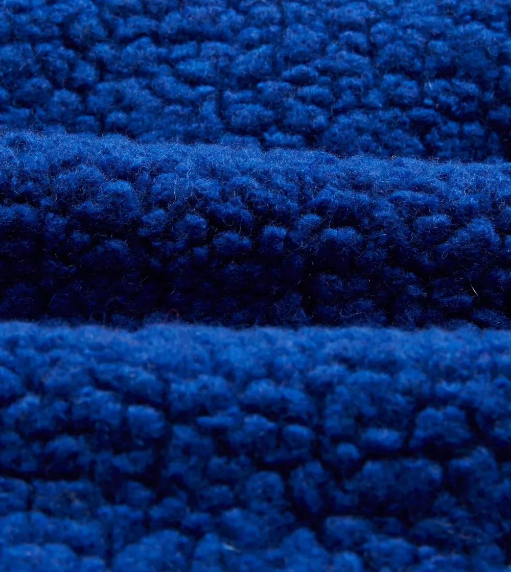 Casual Style Blue Boucle Wool Zip Fleece Jacket