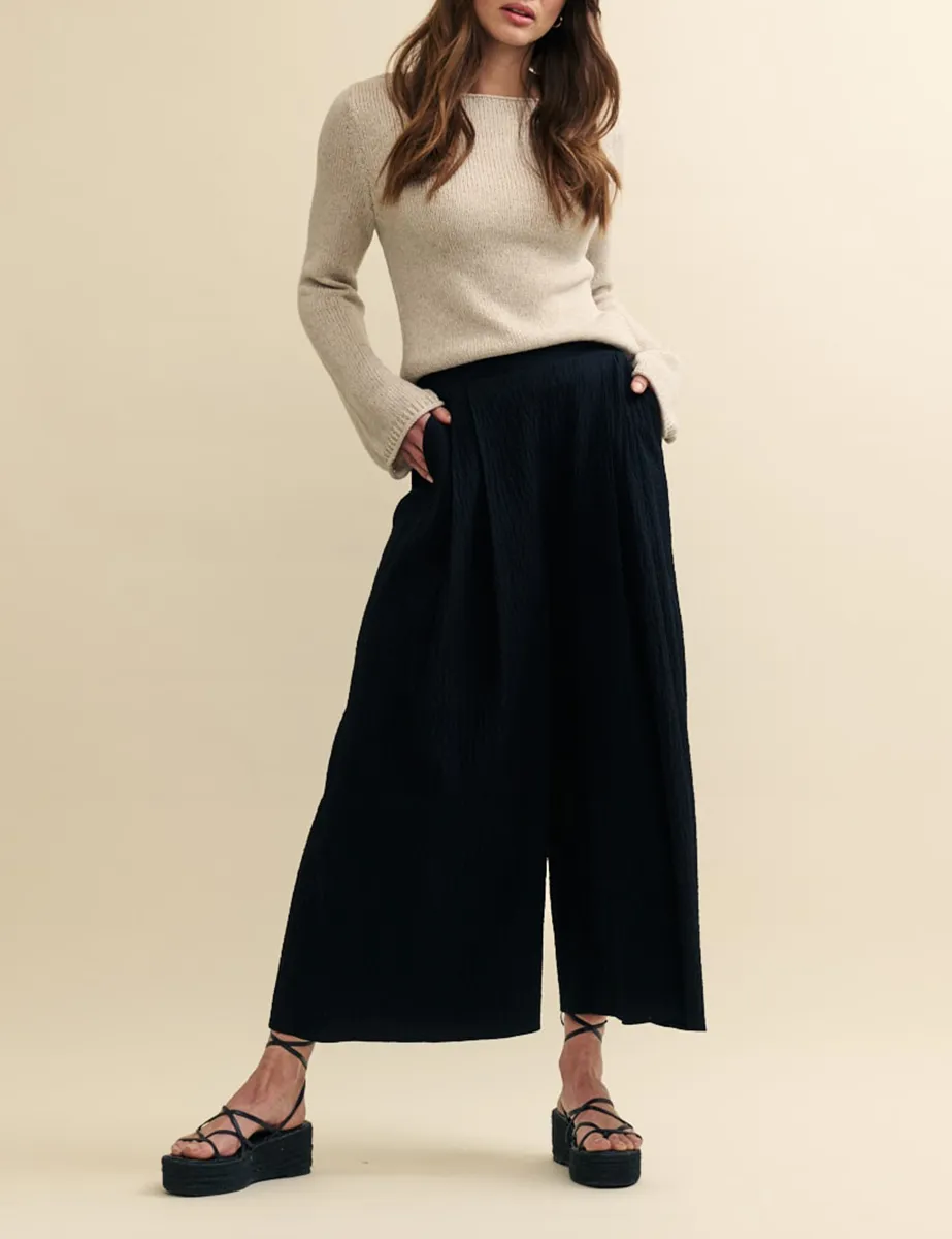 Black Wide Leg Cropped Trousers