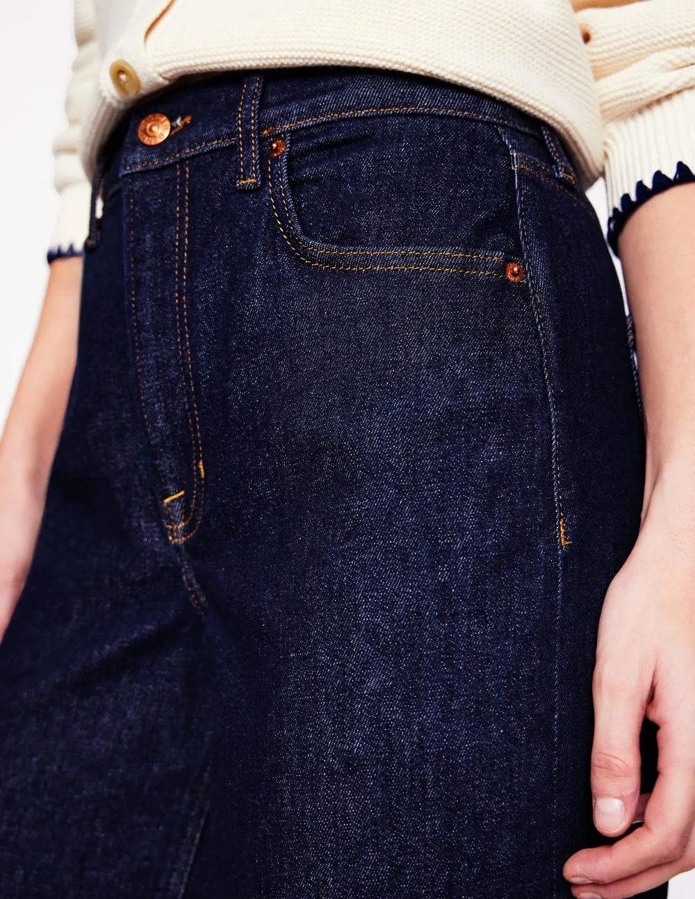 Dark Blue Cotton Wide-Leg Trousers