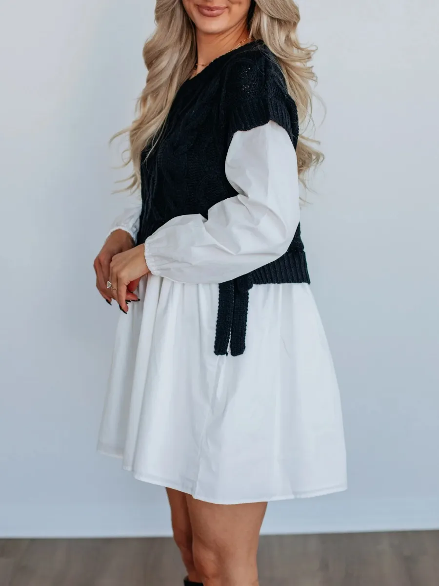 Contrast Knit Mini Dress