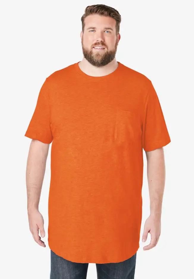 Shrink-Less Lightweight Longer-Length Crewneck Pocket T-Shirt
