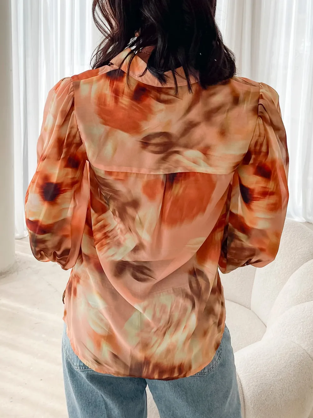 Yellow Blurred Floral Fleet Blouse