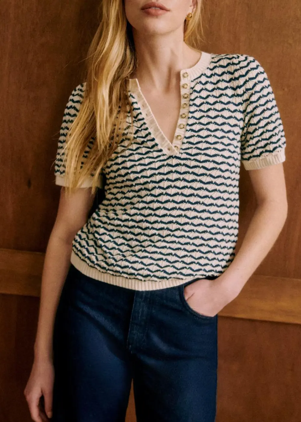 Striped Organic Cotton Short-Sleeved Sweater