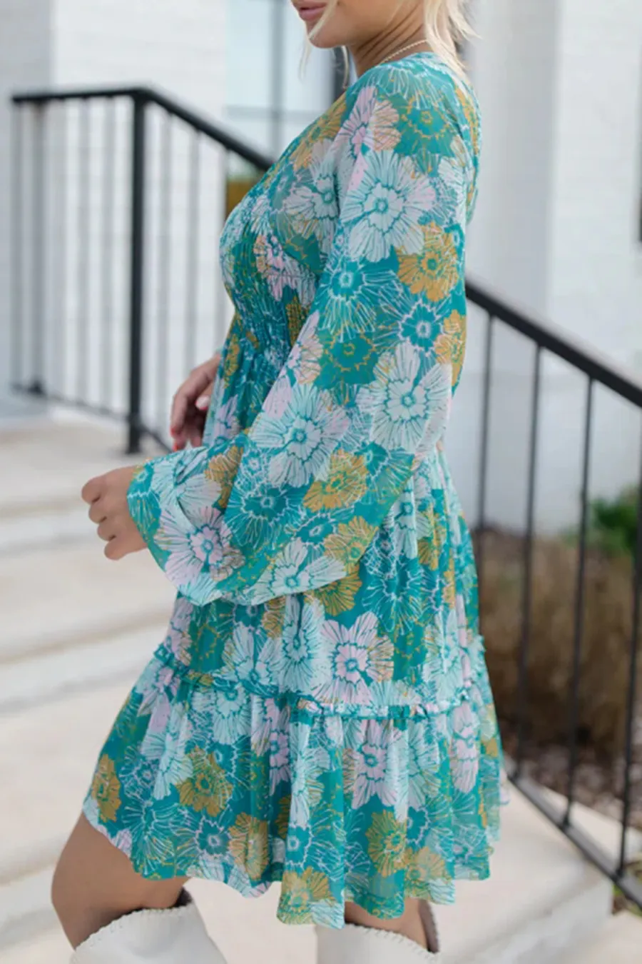 Teal Multi Printed Babydoll Dress