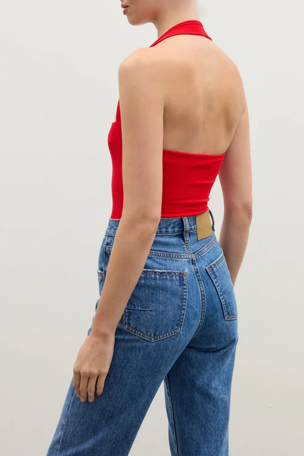 Red Simple Collarbone Comfortable Breathable Bodysuit